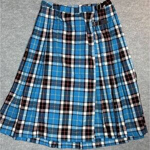 BDG Blue Plaid Midi Skirt